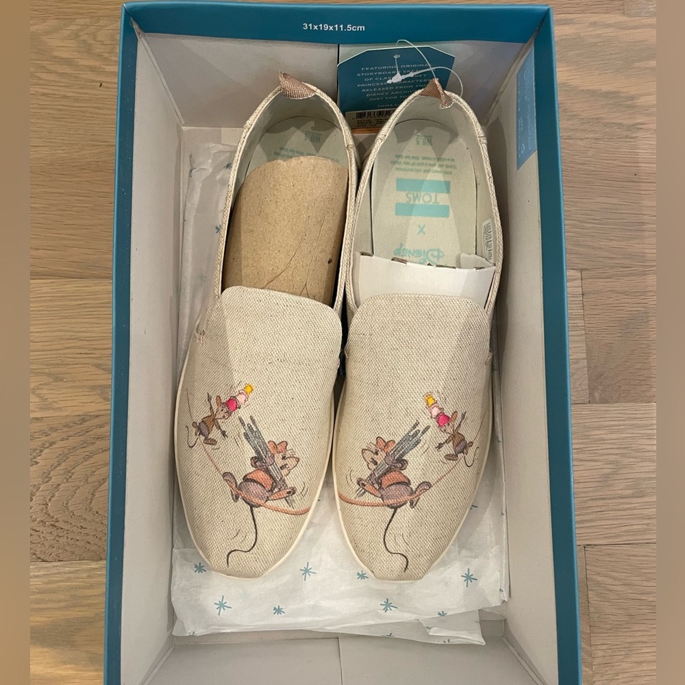 Disney x Toms Taupe Gus and Jaq Printed Canvas Slip-On Shoes